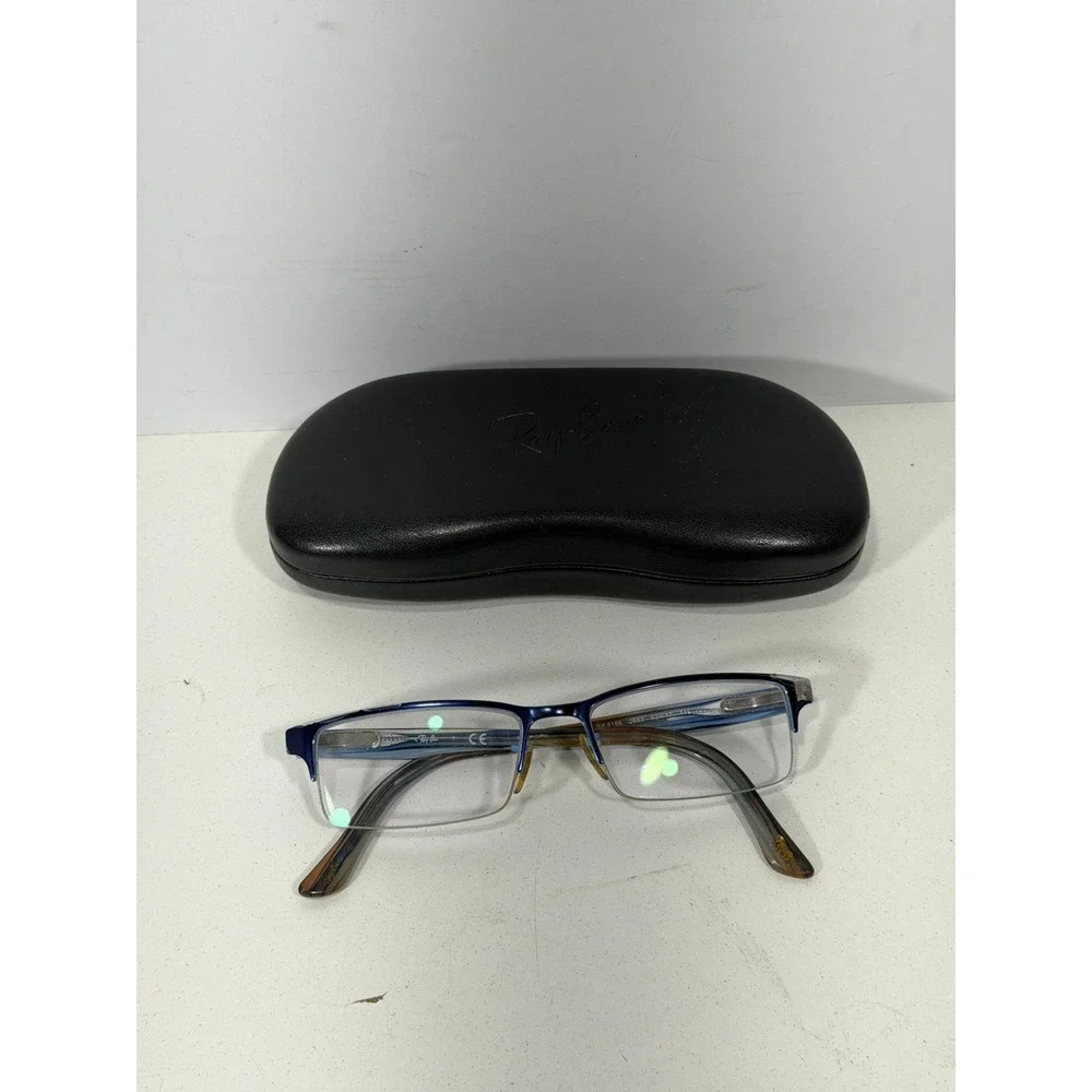 Ray-Ban RB 6196 2653 Blue Tortoise Semi-Rimless Rectangular Eyeglasses 52-17-145